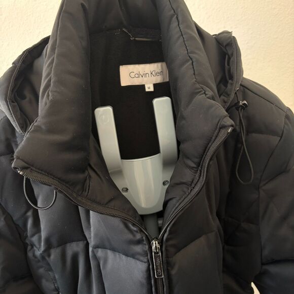 Calvin Klein Down Puffer Jacket Women Medium Black Hooded Snow Winter Outerwear - Picture 8 of 9